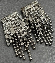 Vintage Rhinestone Dangle Chandelier Earrings Ball Chain Tassel Silver Tone