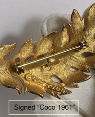 Vintage Signed CORO 1961 Goldtone 3 1/8” Long Leaf Brooch Pin