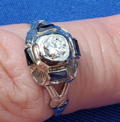 Original EARTH MINED DIAMOND Deco Engagement Ring SOLID 14K WHITE GOLD Solitaire