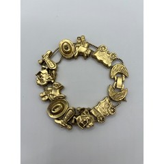 Vintage 1995 BG Western Slide Charm Bracelet Gold Tone Cowboy Boot Hat Wagon