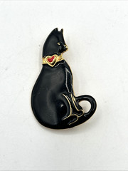 VTG Cat Brooch Pin Lot/4 Enamel Gold Tone Rhinestones Articulating Tail (1 VERO)