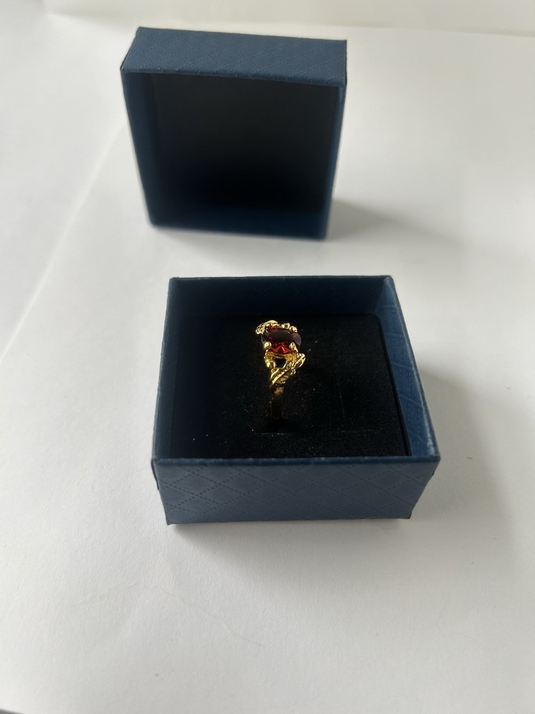 Vintage Red Cubic Zirconia Ring Gold Plated Womens Size 7.5