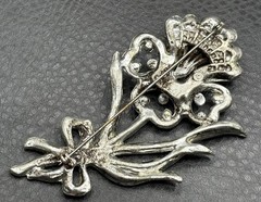 HUGE Vintage Art Deco Pot Metal Rhinestone Iris Flower Brooch Pin READ