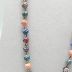 Multi-Color Semi Precious Stone Beaded Necklace Vintage Gold Spacers 29 in
