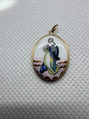 19k 800 PORTUGUESE ENAMEL GOLD MARY NA SA DA CONCEICAO RELIGIOUS MEDAL PENDANT