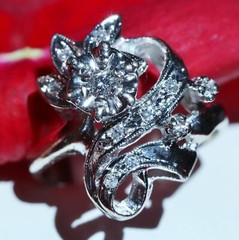 14k white gold ring 0.12ct natural diamond size 4.75 flower vintage 3.35gr N3444