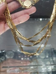 Multi chain links 6 layer Bib Necklace, c.1970-80s gold tone metal vintage