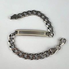 Vintage 925 Sterling Silver ID Curb Chain Bracelet Enamel 22cm 19g Unisex