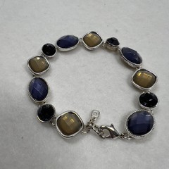 Vintage Scarab Bracelet Faceted Multi Colored Purple and Gold 7.5” Marked