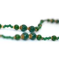 Signed Miriam Haskell 36″ Green Glass Bead Opera Necklace & Clip Earrings Set