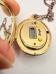 Vintage Longla Cloisonne Enamel Lotus Flower Locket Watch Pendant Art Deco Style