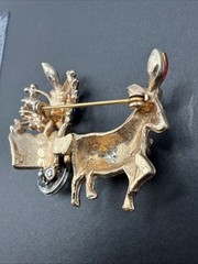 Vintage Donkey Flower Cart Rhinestone Brooch Pin J110