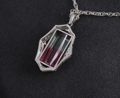 Fine 12.23ct Natural Watermelon Tourmaline & 0.24ct Diamond Platinum Necklace