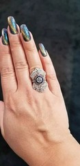 Cocktail Filigree Style Lab Created Diamond Art Deco Engagement 14K Gold FN Ring