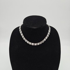 Vintage Weiss Rhinestone Emerald Cut Line Necklace Clear Silver Toned Choker