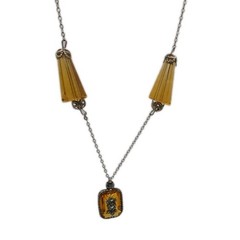Vintage Art Deco Topaz Glass Bead Chain Czech Style Drop Markasite Necklace READ