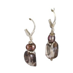 Smoky Quartz Pearl Dangle Latchback Earrings | Vintage Sterling Silver 925