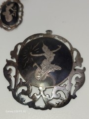 Vintage Sterling Silver Siam Niello Set Bracelet Pendant Brooch + Bonus 925