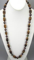 BEAUTIFUL 29″ CARVED TIGER’S EYE CLOISSONE KNOTTED BEAD NECKLACE