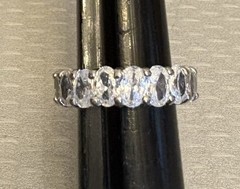 vintage ADI 925 Sterling Silver Crystal Eternity Band Oval CZ Ring size 6