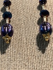 NEW ITEM *VTG.CZECH PEACOCK BLUE AURORA IRIDESCENT CRYSTAL EGYPT SCARAB EARRING
