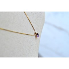 Vintage 14K Italian Solid Gold Amethyst Heart Necklace, Long 24.5″ Heirloom