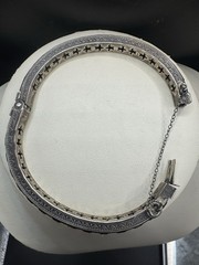 Antique 1920s Art Deco Sterling Silver & Channel Set Amethyst Bangle Bracelet