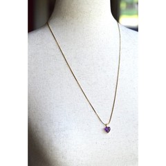 Vintage 14K Italian Solid Gold Amethyst Heart Necklace, Long 24.5″ Heirloom