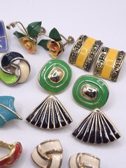 Vtg To Mod Clip On Earring Lot Enamel 15 Pair Colorful