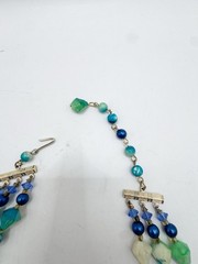Vtg Hong Kong 3 Strand Beaded Collar Necklace Peacock Blue Turquoise Iridescent