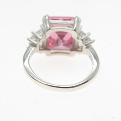 925 Sterling Vintage Emerald & Tapered Baguette-Cut Pink White C Z Ring Size 5.5