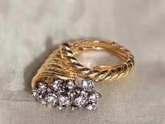 Vintage Rhinestone Paste Cornucopia Design Gold Plated Statement Ring 6 or 7