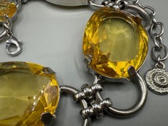 GRAZIANO SIGNED FAUX CITRINE LUCITE LARGE SILVER TONE NECKLACE 21″ STATEMENT