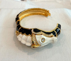 KJL Kenneth Jay Lane Seahorse Hinged Black & White Enamel & Rhinestones Bracelet