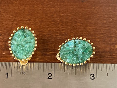 Vintage Jomaz Joseph Mazer Jade Green Peking Glass Textured Flower Clip Earrings