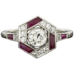 14K White Gold Over 2CT Round Lab-Created Diamond Vintage Ruby Engagement Ring