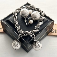 Vintage Celebrity Bracelet Earring Set Faux Pearls Wedding Baubles Dangling