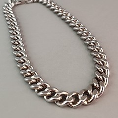 Vintage Coro Cuban Necklace Heavy Silver Tone Chunky SHORT 15″