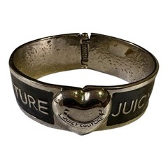 Juicy Couture Vintage Y2K Black and Silver Heart Bracelet