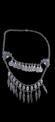 Vintage Silver Tone Boho Coin Feather Tassel Layered Necklace Gypsy Bibi Women