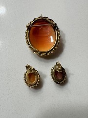 Vintage 12K Gold Filled Shell Cameo Brooch And Earrings Set Matching Mid Century