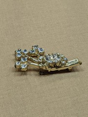 Vintage Coro Floral Spray Brooch Rhinestone Gold Tone 1940s 1950s Costume Pin