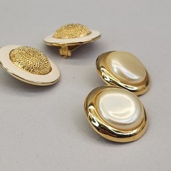 Vintage Imitation Pearl Clip On Earrings Lot of 2 Pebbled Cream Gold Tone Large
