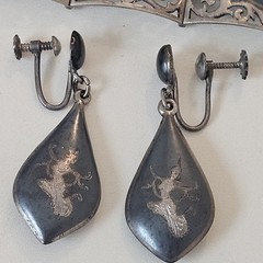 Siam Sterling Silver Niello Dancer Jewelry Set Brace/ Neck/Earrings 104 Grams