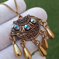 Vintage Necklace Gold Tone Aurora Borealis Chandelier Bohemian Oriental Ethnic