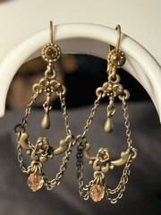 Antique Chandelier Peach Beads Earrings Alloy Metal Self Clasp Beautiful 2inch