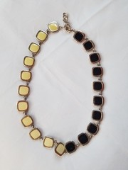 Vintage 1970s Black and Cream Enamel Geometric Necklace Reversible Silvertone
