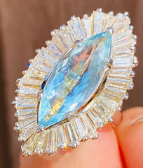 Vintage RING-DANT Platinum Aquamarine Diamond Ballerina Baguette Ring Pendant
