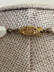 Vintage Beachy Necklace 17″ – Mother of Pearl Pink Coral 3 Strand Twisted