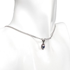 14K Solid White Gold Natural Blue Sapphire Reflect Pendant Necklace